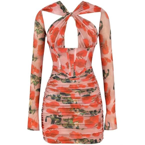 NWT House of CB Adanna Rose Print Corset Mini Dress | NEW XS - Picture 1 of 11